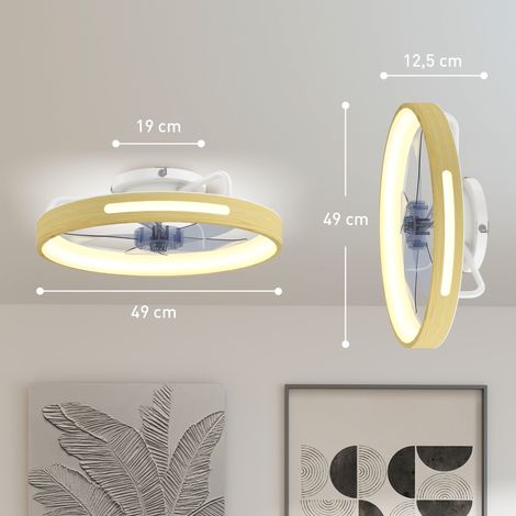 Ventilateur de plafond avec éclairage et télécommande, ventilateur de plafond LED de 49 cm avec 3 températures de couleur, finition bois naturel (1/5)