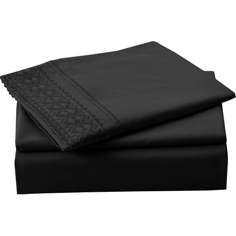 Draps - Ensemble 4 Pièces - Drap-Housse Poche Profonde - Microfibre Brossée - Noir - Dimensions Standard Lit 2 Places (1/5)