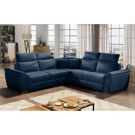 Canapé d'angle - convertible - FELIPE VELOURS - en tissu luxe bleu, 5/6 places (1/5)