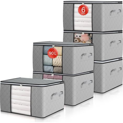 Sac de rangement pour vêtements, couettes, boîte de rangement sous le lit  Fenêtre transparente  Pliable, 6 pièces
