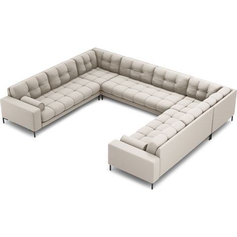 Canapé panoramique 9 places en tissu structurel beige (1/5)