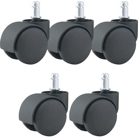 5 rotelle per sedia da ufficio, diametro 50 mm, albero 11 mm, nere, per pavimenti morbidi, multidirezionali, con cuscinetti a sfera (1/5)