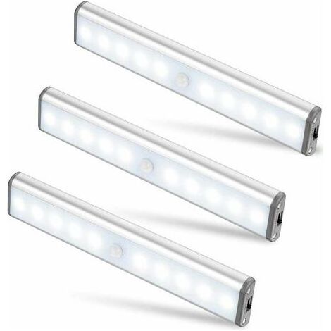 Trois lampes de placard à 10 LED, sans fil, rechargeables par USB, magnétiques, avec détecteur de mouvement, 2 modes d'éclairage, portables. Lampes de placard, lampes de secours, lampes pour enfants. (1/5)
