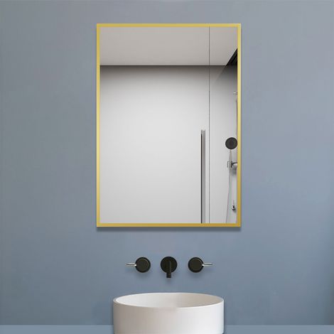 Aica Miroir Salle de Bain 70x50cm Avec dorée Encadré, Miroir au Mercure, Vertical & Horizontal, Miroir-Mural