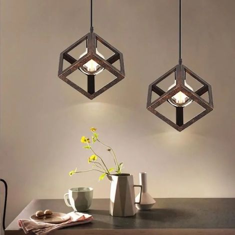 U-DO LOT DE 2 Lustre Intérieur design Vintage 1628cm Suspension forme Carré en Fer Forgé Rouille pour Café étudier (1/4)