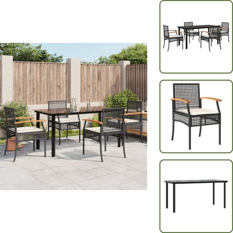 Mesa de jardín - vidaXL Set de muebles jardín 5 pzas con cojines ratán sintético negro - Cojines para sillas