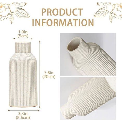 Vase rond en céramique beige mat de 20 cm, design moderne, style bohème,pour une décoration esthétique (1/5)