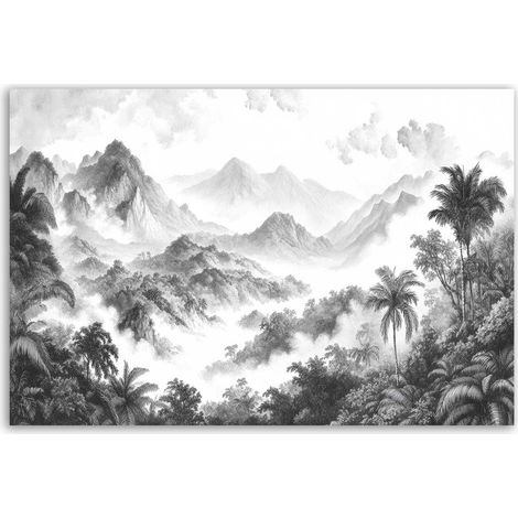 Tableau paysage tropical noir et blanc (1/5)