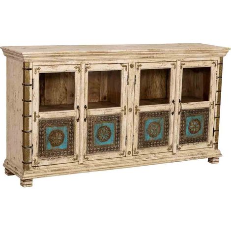 Aparador de madera artesanal blanco 170x40x90h cm