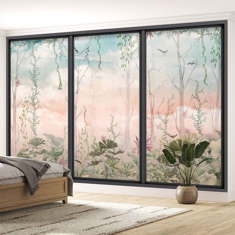 Papier peint panoramique Trompe l'oeil baie vitrée - Forêt - 260 cm x 156 cm (1/5)