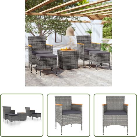 Gartenmöbel -  5-tlg. Garten-Bistro-Set Poly Rattan & Massivholz Akazie Grau (1/5)
