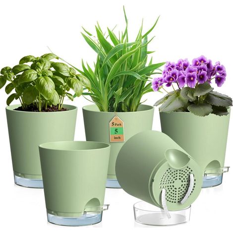 Lot de 5 pots de fleurs auto-arrosants 12,7 cm avec réservoir transparent (1/5)