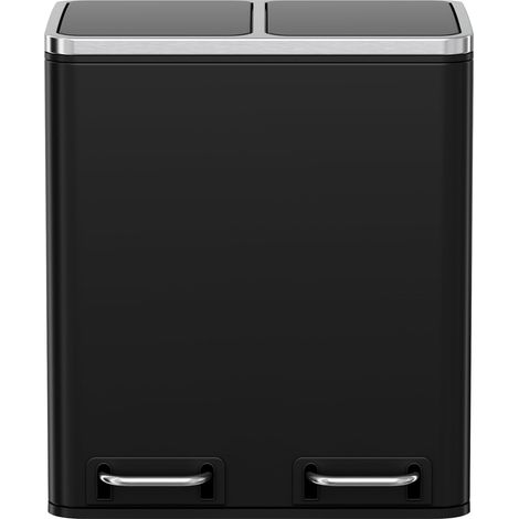 Poubelle de cuisine, 30 l, système de tri sélectif, 2 x 15 litres, sac poubelle de bureau, poubelle à pédale, déchets recyclables, déchets biologiques, couvercle Softclose, noire (1/5)