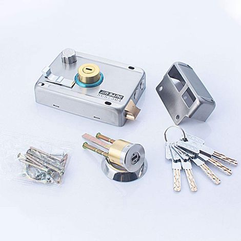 Serrure de porte extérieure, verrou nocturne, serrure de porte extérieure en acier inoxydable pour porte d'entrée, sécurité pour votre maison ou lieu de travail avec 5 clés (ouverture à droite (1/5)
