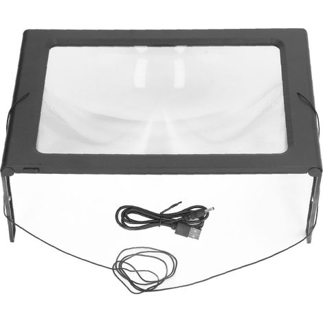 Loupe rectangulaire mains libres 2,5x, lampe de lecture LED 12 lumières, pliable, rechargeable USB, pour bureau (1/5)