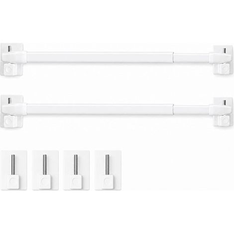 2 tringles à rideaux rétractables sans perçage, tringle de tension réglable pour les stores et les petites fenêtres – blanc, 40 - 70cm (1/5)