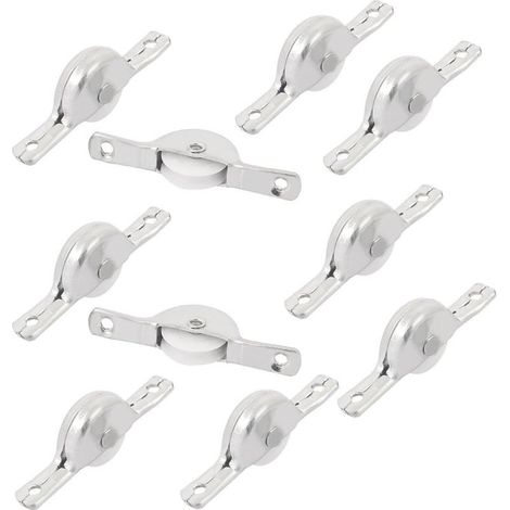 10pcs sourcing map Furniture Wardrobe Closet Sliding Door Roller 1.8" (46mm) Hole Distance Silver Tone (1/3)
