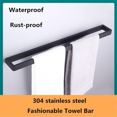Hotel kitchen and bathroom household wall-mounted towel rack creative matte black brushed gold 304 stainless steel towel bar,Black-300  70  25mm (1/3)