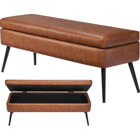 Mophorn Sitzbank Ottomane (355 x 1015 x 450 mm) aus PU-Leder mit Metallbeinen & Stauraum, gepolsterte Schuhbank mit 300 kg Belastbarkeit, stilvolle Bettbank Schlafzimmerbank für Wohnzimmer