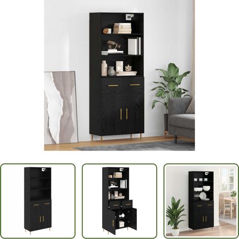 Holzwerkstoff - Highboard Schwarz Eichen-Optik 69,5 x 34 x 180 cm Holzwerkstoff (1/5)