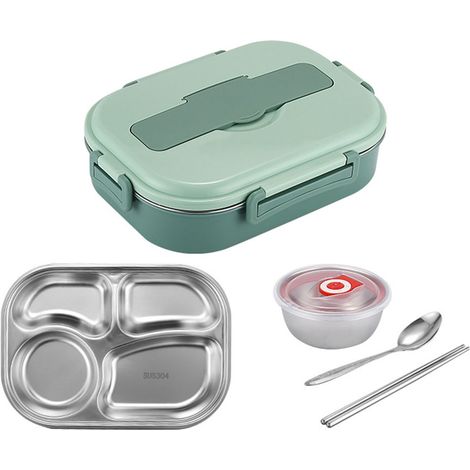 Fiambrera portátil e impermeable de 4 compartimentos para adultos, estudiantes, hombres y mujeres, con cubiertos y tazón para sopa. (1/5)