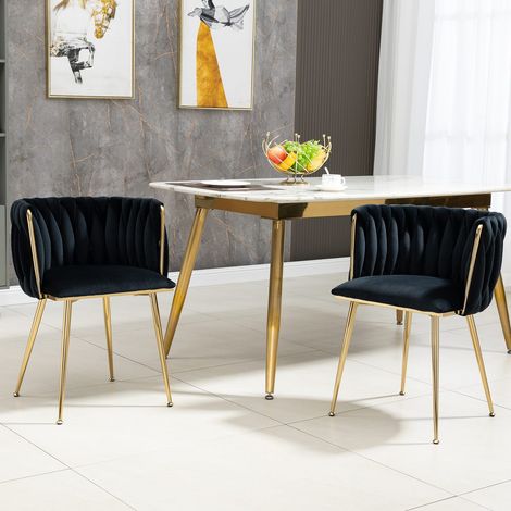 Chaises de salle à manger velours, lot de 2, pieds métal doré, design élégant tissé, assise confortable, style moderne luxe (1/5)