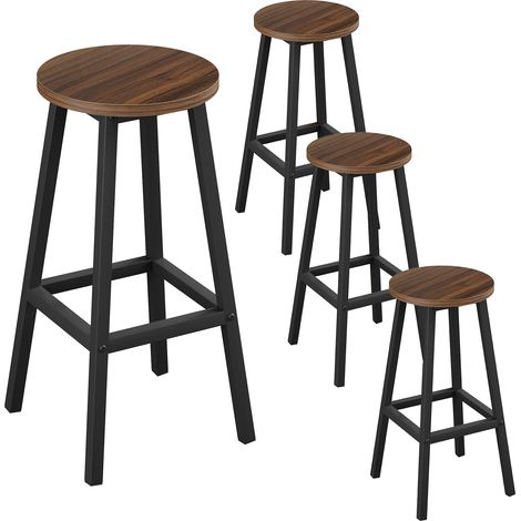 Klihome Barhocker 4er Set, Barstühle Küchenstühle, rund Tresenhocker mit Fußstütze, Küchenhocker mit Metallgestell, bis 150 kg belastbar, für Bar Kücheninsel Esszimmer, Dunkle Eiche