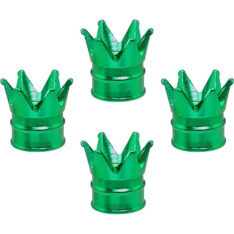 4Pcs Bouchons de Tige de Valve de Pneu Couronne Bouchon Valve Pneu Voiture Universel Alliage d'Aluminium Antipoussière Bouchon Roue Voiture pour Voitures Vélos Camions Motos (Vert) (1/5)