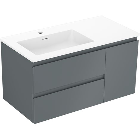 Mexen Orio meuble de salle de bain 90 cm avec lavabo Otis gauche, 2S, 1D, graphite mat/blanc mat - 91A13-09047-3-BBFFF66-W18L01 (1/5)