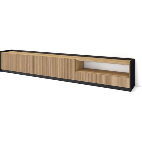 Skraut Home - Mobile TV Soggiorno, Ampio spazio a disposizione, 310x37x50cm, Per TV fino a 80", Mobile Soggiorno, Stile moderno, Rovere e nero (1/5)