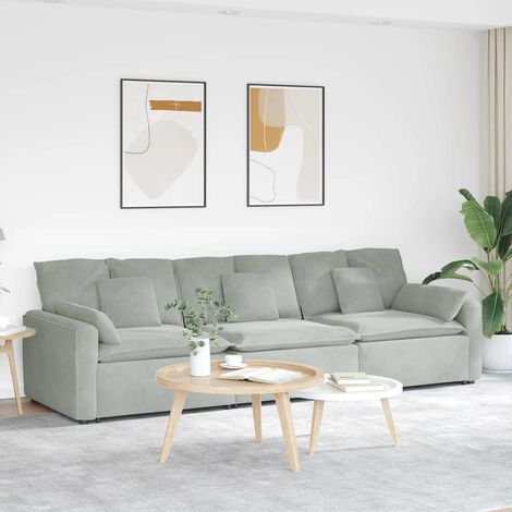 Sofá modular con cojines, gris claro