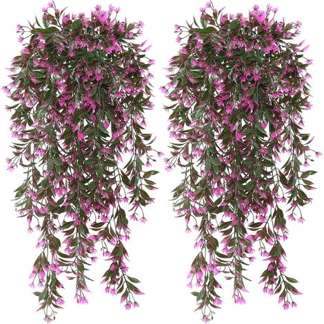 Lot de 4 Plantes Artificielles Suspendues - Fleurs Rouges Réalistes - Décoration Intérieur Extérieur Jardin Balcon Bureau - 67 cm (1/5)