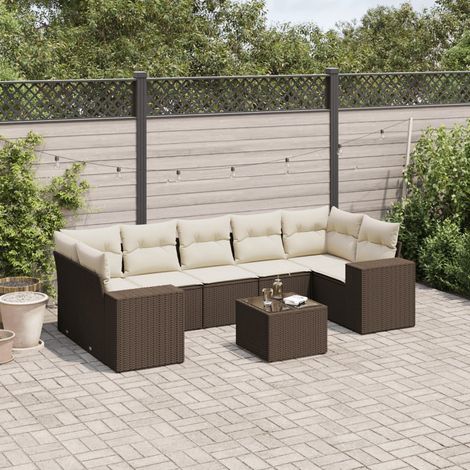 vidaXL Salon de jardin 8 pcs avec coussins marron résine tressée (1/5)