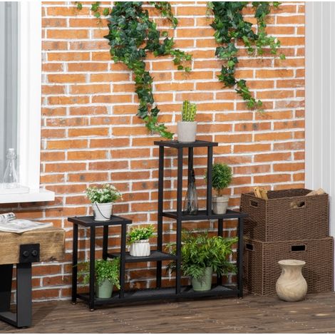 Estantería para plantas de metal negro, 4 baldas escalonadas, 91 x 25 x 83 cm (1/5)