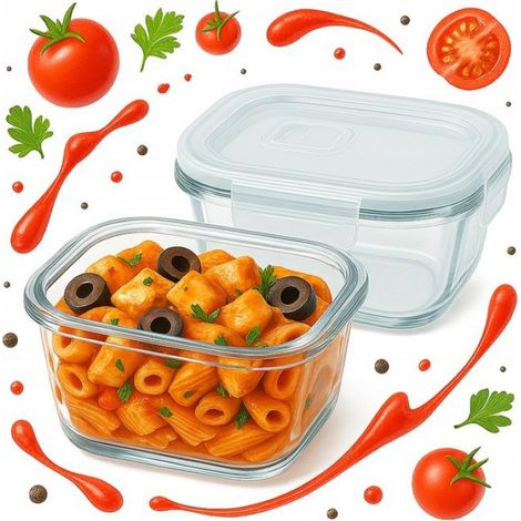 Boîte À Lunch - Verre Trempé 800 Ml - Carrée - Pour Travail École - 1 Pièce (1/5)