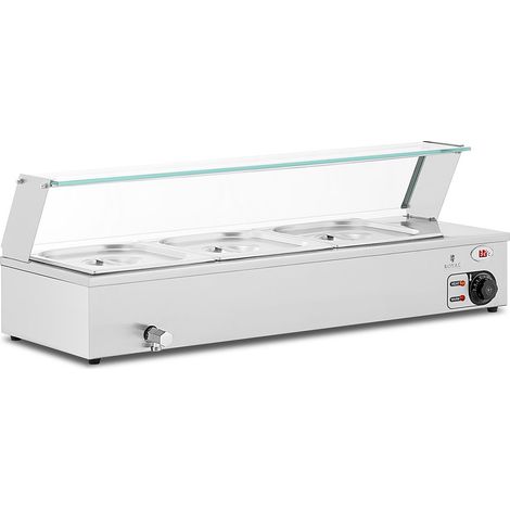 Bagnomaria - 2.000 watt - 3 x GN 1/2 - rubinetto di scarico - coperchio in vetro 140004222