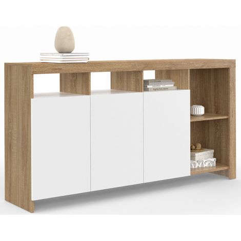 Anrichte 140 cm MALO Holz und weiße Türen