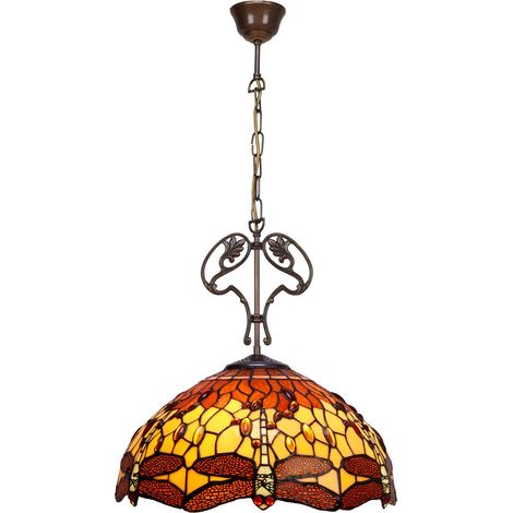 Deckenpendelleuchte, größerer Durchmesser 40 cm, mit Kette und gegossenem Ornament, Serie Belle Amber