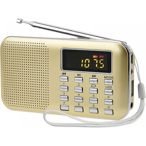 Radio portatile, radio FM/AM, alimentazione a batteria e di rete, lettore MP3, altoparlante, supporto per scheda TF/USB, torcia, adatta (oro) (1/5)