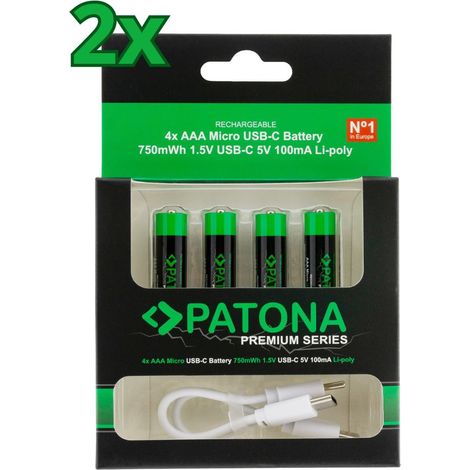8x PATONA Premium USB-C AAA Akkus Lithium 1.5V 750mWh (2x 4er Blister) (1/5)