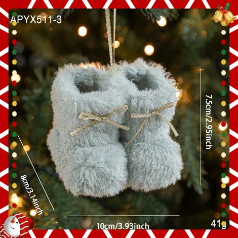 Ornements de Noël en peluche en forme de bottes - Décorations suspendues en tissu doux pour sapin, sans électricité, couleurs pastel (beige, (1/5)