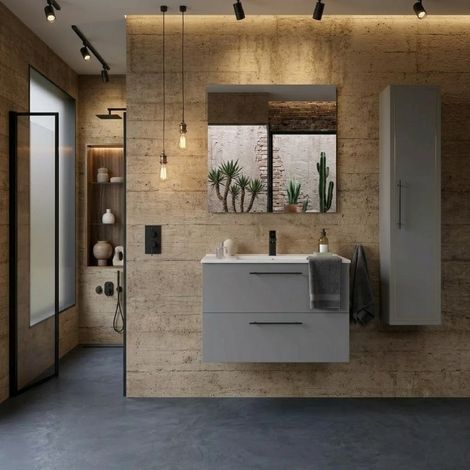 Mobile Bagno Sospeso 80 cm con 2 Cassetti e Lavabo Incluso Grigio Satinato – Reva