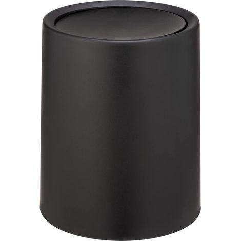 Poubelle à couvercle basculant Atri, 6 litres, poubelle salle de bain à couvercle en plastique et seau intérieur, housse pour des sacs poubelle invisibles, (L/P x H) : Ø 21 x 25,5 cm, noir (1/5)