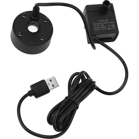 Brumisateur USB avec Pompe, Noir, Éclairage LED Coloré, Humidificateur d'Air Ultras silencieux pour Bassin, Fontaine et Intérieur (1/5)