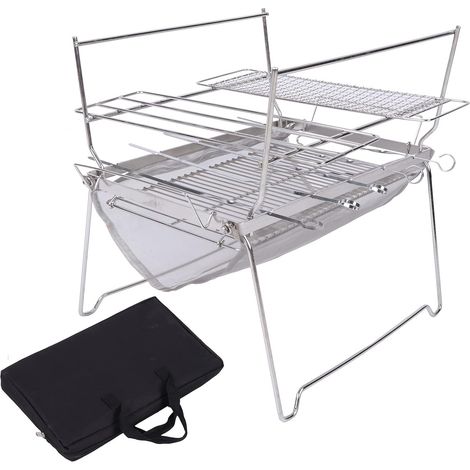 Gril de feu de camp pliant, gril de barbecue de camping portable gril de barbecue multifonction en acier inoxydable (1/5)