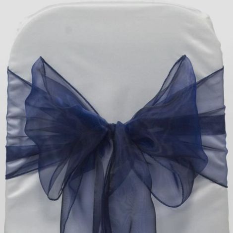 Pack de 50 nœuds de chaise en Organza - Bleu marine - Décoration d'anniversaire, mariage, fête. (1/2)