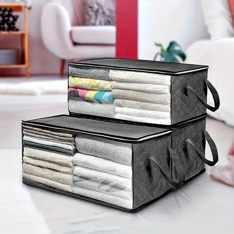 Home Storage Bags Quilt Non-Woven Clothes Boxes with Lids Closet(Gray 3 pcs) (1/5)