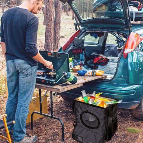 Caja de almacenamiento plegable para coche con tapa, colgante y con clip, con bolsillos laterales, apta para coche, SUV, camión y monovolumen (12 L). (1/5)