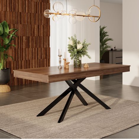 Mesa de comedor extensible 140/180 x 80 cm MDF nogal patas metálicas 6-8 personas - CHICFURN (1/5)