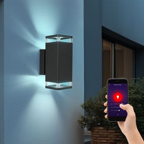 Lampada da parete per casa lampada da parete luce per esterni lampada da facciata, alluminio nero, 2 lampadine GU10, controllo tramite app dimmerabile Smart RGB LED 4.5W 290Lm L 23.5 cm